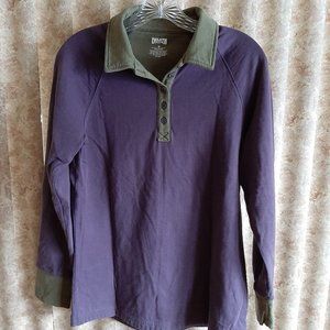 GUC purple/olive l/s henley top by Duluth Trading